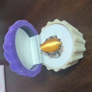 Luxury 💎 Genuine Amber Gemstone Silver Ring Sz 9